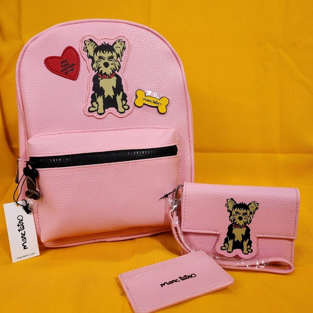Marc Tetro 3 Piece Set Yorkshire Terrier Mini Backpack Wallet Cardholder NEW